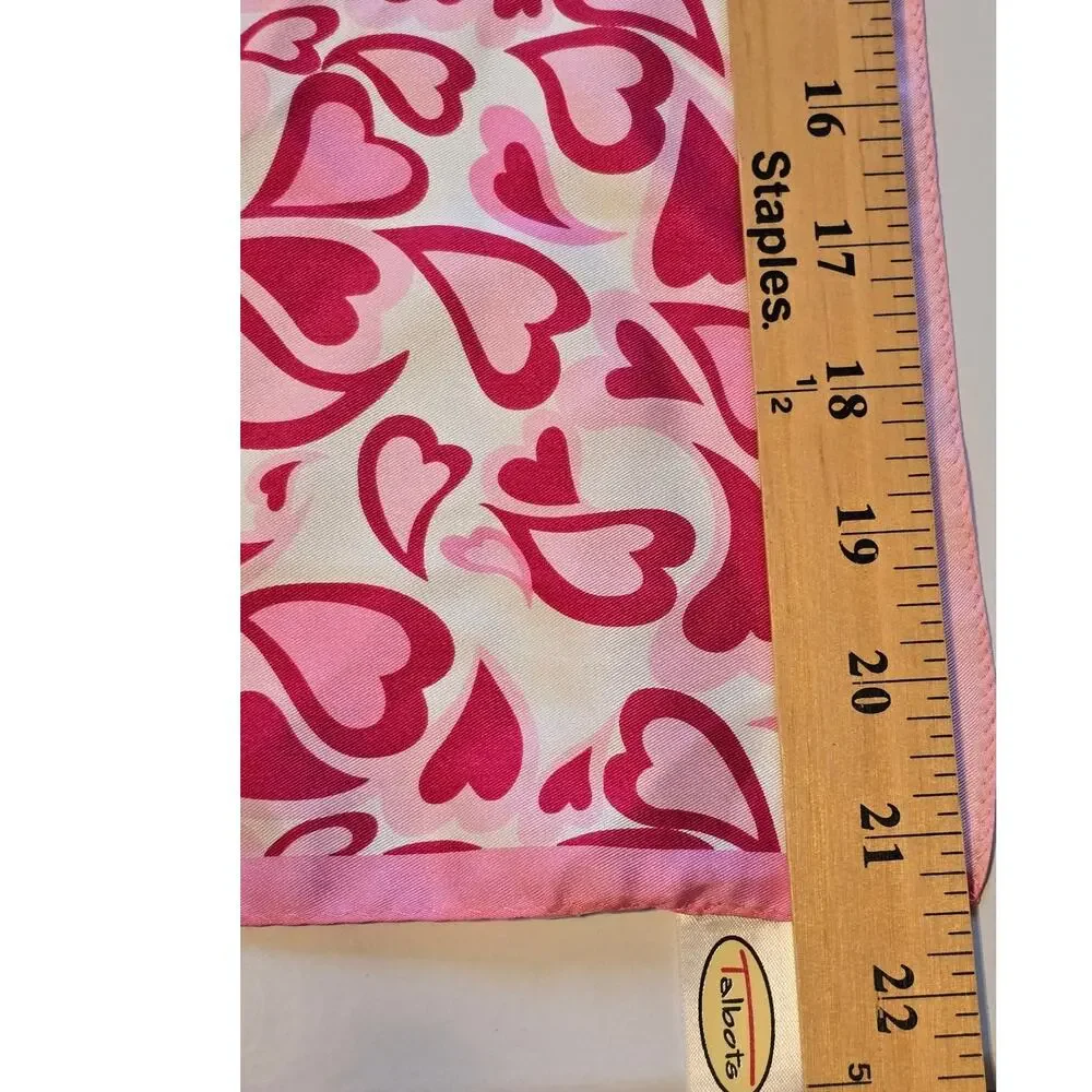 Vintage Talbots Scarf 100% Silk Heart Print 21in x in 21in Pink Red Romantic - Picture 6 of 6
